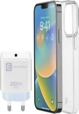 Produktbild von iPhone 14 Starterset inklusive 20 Watt USB-C Ladegerät und Transparentem Back Case