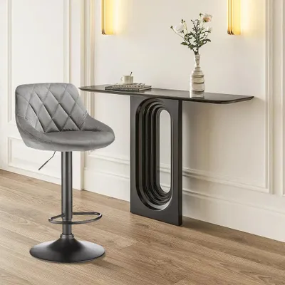 Immagine prodotto di Sgabelli da bar - Set da 2 pezzi - Regolabili in altezza - Girevoli a 360° - Imbottitura in velluto - Schienale e poggiapiedi - Struttura in metallo - Grigio