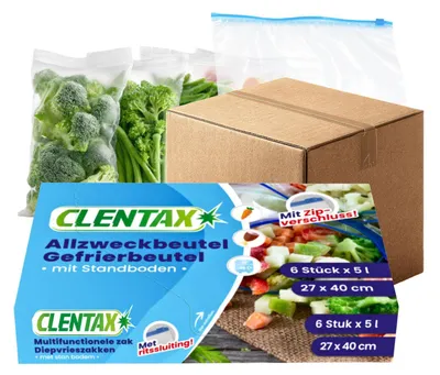 Produktbild von CLENTAX Gefrierbeutel 5L mit Zipverschluss 36 x 6 Stk Gefriertüten Allzweckbeutel Vorteilspack