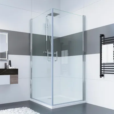 Produktbild von IMPTS Pendeltür Duschkabine Eckeinstieg 100x100x195cm Duschabtrennung Doppelt Schwingtüren Eckdusche ESG NANO Glas Duschwand,OHNE Duschwanne