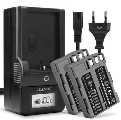 Image de CELLONIC 2x Batterie pour Appareil photo Compatible avec Nikon D700, D90, D200, EN-EL3e - (1600mAh, 7.4V) + Chargeur