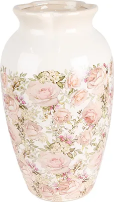 Zdjęcie produktu dla Clayre & Eef Wazon Ø 21x37 cm Beżowo-różowe ceramiczne róże