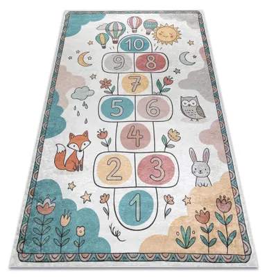 Produktbild von BAMBINO 61440 Waschteppich Himmel, Zahlen, Ballons für Kinder Anti-Rutsch - creme / grün beige 80x150 cm