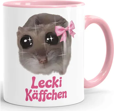 Produktbild von Tasse mit Spruch Lecki Käffchen Sad Hamster Meme - Geschenkidee Kaffeeliebhaber Bürotasse lustige Kaffeebecher - Keramik MoonWorks®