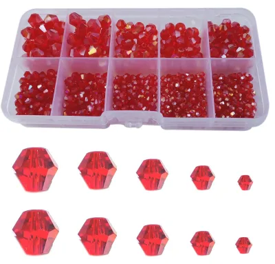 Productafbeelding van 900 Stuks Rode Bicone Glas Kralen voor Sieraden Maken