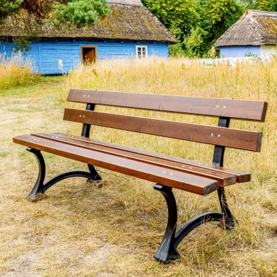 Immagine prodotto di REKORD LODZKA Panchina da giardino in palissandro 170 x 59 x 73 cm Robusta panchina da parco in metallo e legno con schienale, resistente alle intemperie