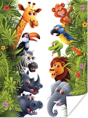 Produktbild von MuchoWow® Poster Dschungel - Tiere - Jungen - Mädchen - Giraffe - Elefant - Kinder 120x160 cm - Wandbilder