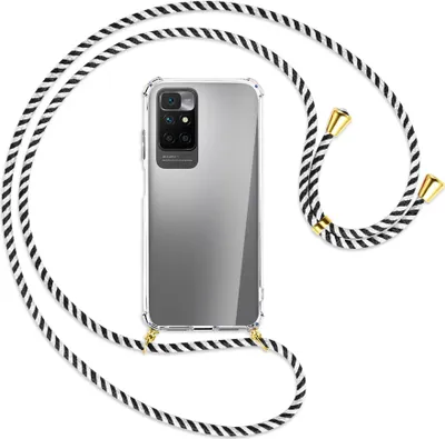 Produktbild von Handykette Backcover-Schutzhülle mit Band (Metall goldfarben) für Xiaomi Redmi 10 - schwarz/weiß gestreift