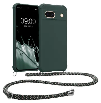 Produktbild von kwmobile Necklace Case kompatibel mit Google Pixel 8a Hülle - Cover mit Kordel zum Umhängen - Silikon Schutzhülle Moosgrün