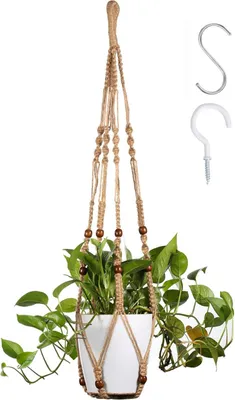 Imagen del producto de Soportes para plantas de macramé, hechos con cuerda de algodón, que incluyen un gancho, aptos para uso en interiores y exteriores