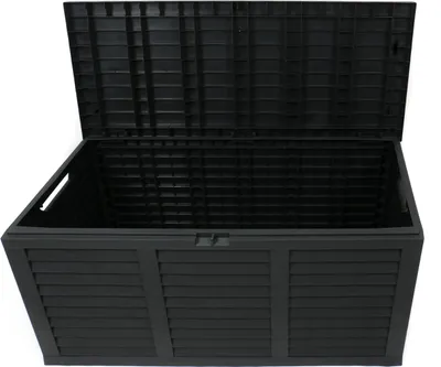 Produktbild von Garten Aufbewahrungsbox in Holzoptik aus wetterfestem Kunststoff, Auflagenbox für Garten, Balkon oder Terrasse, Gartenbox ca. 245 l, anthrazit