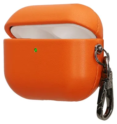 Produktbild von kwmobile Kunstleder Hülle für Apple Airpods Pro 3 Case - Slim Cover mit Karabiner - Kopfhörer Tasche - Etui in Orange