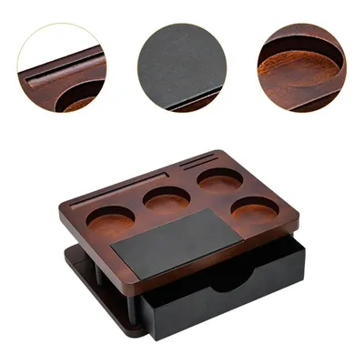 Produktbild von Multifunktionale Espresso Tamperstation aus Sabalholz, 51–58 mm, mit Knockbox & Ablage, rutschfest, für Zuhause & Café