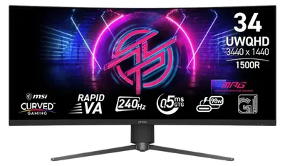 Produktbild von MSI MPG 346CQRFDE X24, 86,4 cm (34"), 3444 x 1440 Pixel, UltraWide Quad HD, LED, 0,5 ms, Schwarz