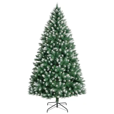 Produktbild von Vankel Künstlicher Weihnachtsbaum 210 cm, Beschneiter Tannenbaum aus PVC, Christbaum mit Schneeeffekt, inkl. Lichterkette & Metallständer