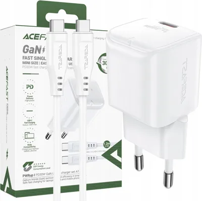 Image de Acefast A77 Mini Pd 30W Gan Power Charger + Usb-C Cable - Blanc