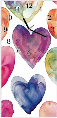 Produktbild von Wanduhr aus Glas mit Motiv Aquarellherzen- 30 x 60 cm - inkl. Aufhängesystem