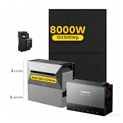 Produktbild von Anker Multisystem SOLIX Solarbank Power Dock mit 2x Solarbank 3 E2700 Pro und 2x BP2700 Erweiterungsakku, 16x 500Wp Solarmodule, 0% VAT