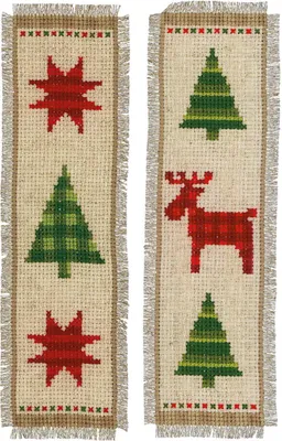 Productafbeelding van Boekleggers om te borduren met kruissteken (set van 2) Vervaco "Geruite sparren", telpatroon, Aida 14, 6x20 cm