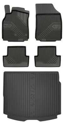 Image de Tapis en caoutchouc + bac de coffre pour Renault Megane III 2008-2016 (break, plancher fixe) – 5 pièces, noirs, sur mesure