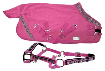 Produktbild von Glitzer Abschwitzdecke und Halfter Set Rosa Rot Schwarz 70 80 90 100 cm Minishetty Shetty Fleece Decke