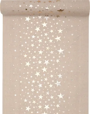 Produktbild von Tischläufer Natur mit Sternen Metallic 28 cm x 3 m - Weihnachten Tischdekoration