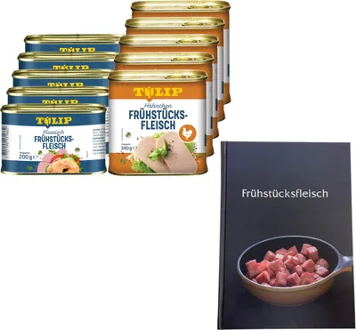 Produktbild von TULIP Frühstücksfleisch 5x Schwein 200g + 5x Hähnchen 340g Delikatesse +Kochbuch