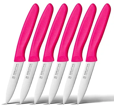 Produktbild von Gemüsemesser-Set 6-teilig Rosa PP-Griff Kohlenstoffreicher Edelstahl Gerade Klinge