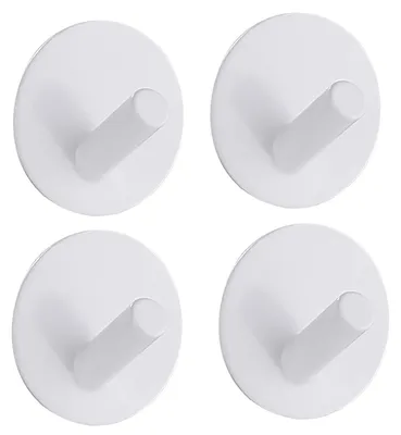 Image de Crochets adhésifs, crochets adhésifs pour serviettes, porte-serviettes sans perçage, crochets muraux en acier inoxydable résistants à l'eau, crochets pour peignoirs, crochets adhésifs pour salle de bains, toilettes, cuisine (4 pièces, coudés, blancs)