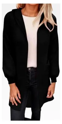 Produktbild von Damen Strickjacke Lang Einfarbig Gestrickt Casual Cardigan Mantel mit Kapuze Langarm Offene Tops Lange Sweater Strickmantel Übergangsjacke Wintermantel