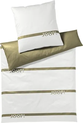Produktbild von JOOP! Mako-Satin-Bettwäsche-Garnitur 4101 Logo Stripes Olive 80x80 AL