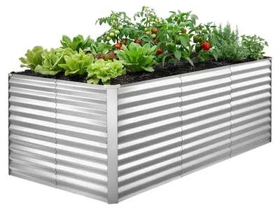 Obrázek produktu pro VEVOR Kovový vyvýšený záhon 2400 x 1200 x 860 mm, obdélníkový zahradní záhon, sada květináčů pro venkovní použití, zeleninový záhon s rukavicemi, květinový záhon bez dna, záhon pro květiny a zeleninu, stříbrný