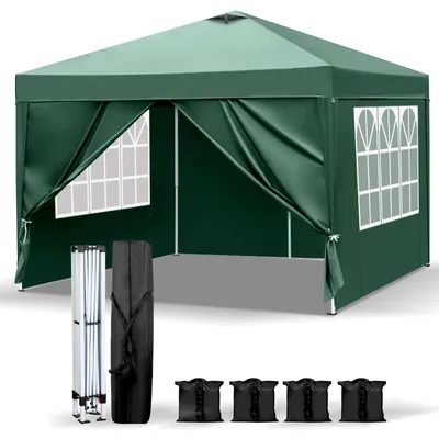 Image de ALIGHTUP 3x3M Pavillon étanche Pop up Pavillon pliable avec 4 sections latérales Tente pliable Pavillon de jardin, 4 sacs de sable,Vert