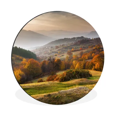Produktbild von MuchoWow® Aluminium Wandkreis Landschaft - Herbst - Bäume Ø 90 cm Wanddeko Modern Wohnzimmer - Mauerkreis - Wandbilder - Runde Bild - Bild aus Aluminium - Schlafzimmer - Wohnzimmerdekoration - Wand Dekoration