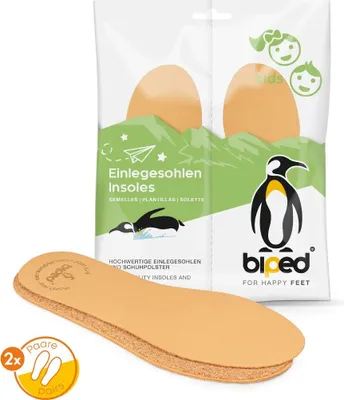 Produktbild von biped 2 Paar Kinder Premium Leder Einlegesohlen mit Natur Kork Unterseite z2767(28-29)