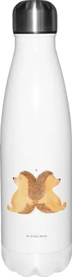 Produktbild von Mr. & Mrs. Panda Trinkflasche Igel händchenhaltend - Weiß - Geschenk, thermo, Liebe, Jahrestag, isolierflaschen, thermosflaschen, Wasserflasche, Lieblingsmensch, Love