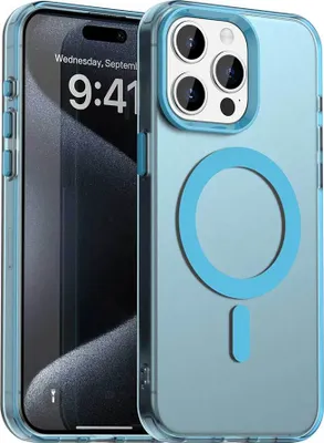 Immagine prodotto di Custodia magnetica per iPhone 15 Pro, sottile custodia traslucida opaca antiurto blu