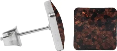 Produktbild von Chirurgenstahl Ohrstecker Glitterline Quadrat Farbe - Braun Größe - 7 mm