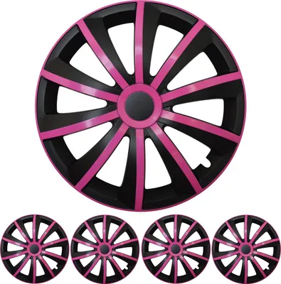 Produktbild von 4x PREMIUM DESIGN Radkappen Radzierblenden Set Gral 16 ZOLL in Pink / Schwarz