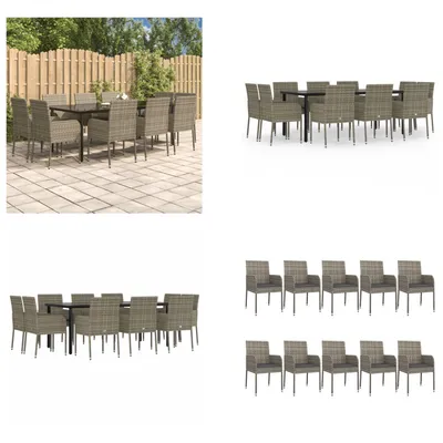 Produktbild von vidaXL 11 tlg. Garten Essgruppe mit Kissen Schwarz & Grau Poly Rattan - Garten Essgruppe - Garten Essgruppen - Essgruppe - Essgruppe Terrasse