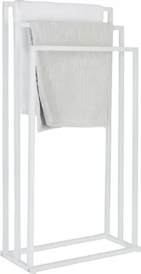 Image de Porte-serviettes Relaxdays, H x l x P : 84 x 44 x 21,5 cm, métal, 3 barres, porte-serviettes sur pied, salle de bains, blanc