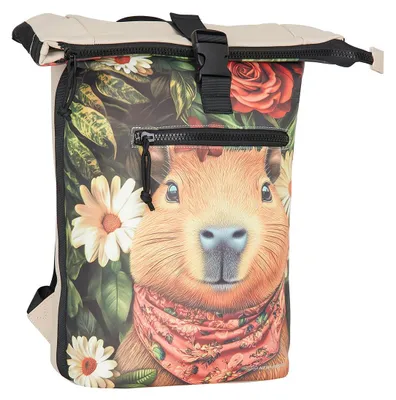 Produktbild von New Rebels Rucksack New York – Stylischer Rolltop mit Kunstmotiv Capybara, wasserabweisend & praktisch