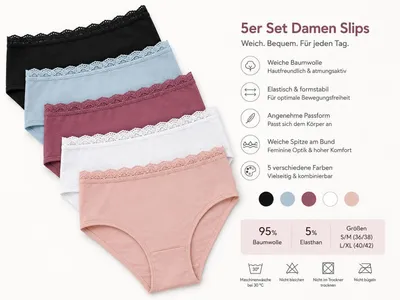 Produktbild von 5er Set Damen Slips Baumwolle Unterhosen weich elastischer Bund Mix 3/S/M