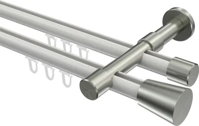 Produktbild von Interdeco Innenlaufstange / Gardinenstange mit Innenlauf Weiß / Edelstahl-Optik, Typ Prestige Sitra (Konus), 20 mm Ø 2-läufig, 440 cm