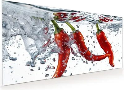 Produktbild von Küchenrückwand Spritzschutz Glas mit Motiv Chilis im Wasser 40 x 40 cm