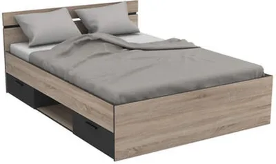 Produktbild von Bett >Michigan< in Sonoma Eiche/schwarz aus Holzwerkstoff - 145x74x195cm (BxHxT)