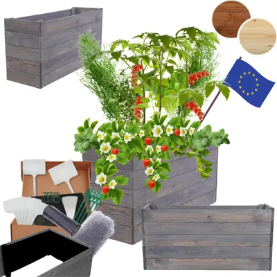 Produktbild von MODO24 Hochbeet Holz, Pflanzkasten, Massivholz, Kiefer, Kräuterbeet, Blumenkasten, Garten, Terrasse, 45x83x30 cm, Grau, ZP06