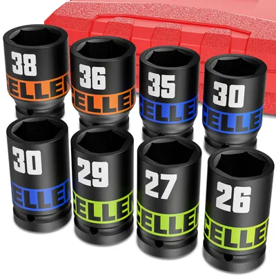 8-tlg. 3/4-Zoll Schlagnüsse-Set, 26-38 mm, tiefe Sechskant-Nüsse