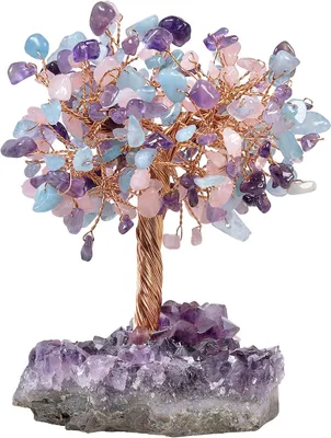Produktbild von Edelstein Baum, Kristall Feng Shui Bonsai Baum Figuren Ornament, Kristallbaum  Decor für Glück und Gesundheit.,(Pink & Blue & Purple)
