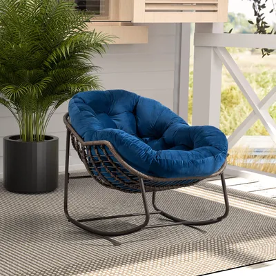 Obrázek produktu pro Houpací křeslo AIORBER, ručně tkaný ratan s měkkými polštáři, nosnost až 250 liber, lounge křeslo, 43,7x37,2x31,5 cm, na balkon, do obývacího pokoje, modré